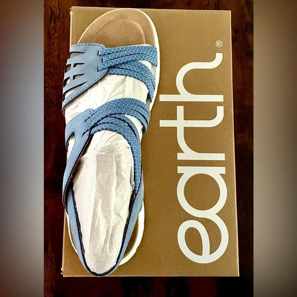 Earth Vernon Leather Blue Comfort Flat Sandals 7M Arch Support Shoe NWT & Box - Picture 10 of 15
